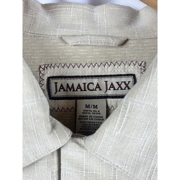 Jamaica Jaxx Silk Textured Beige Button Down‎ Short Sleeve Wooden Buttons M - Picture 3 of 5